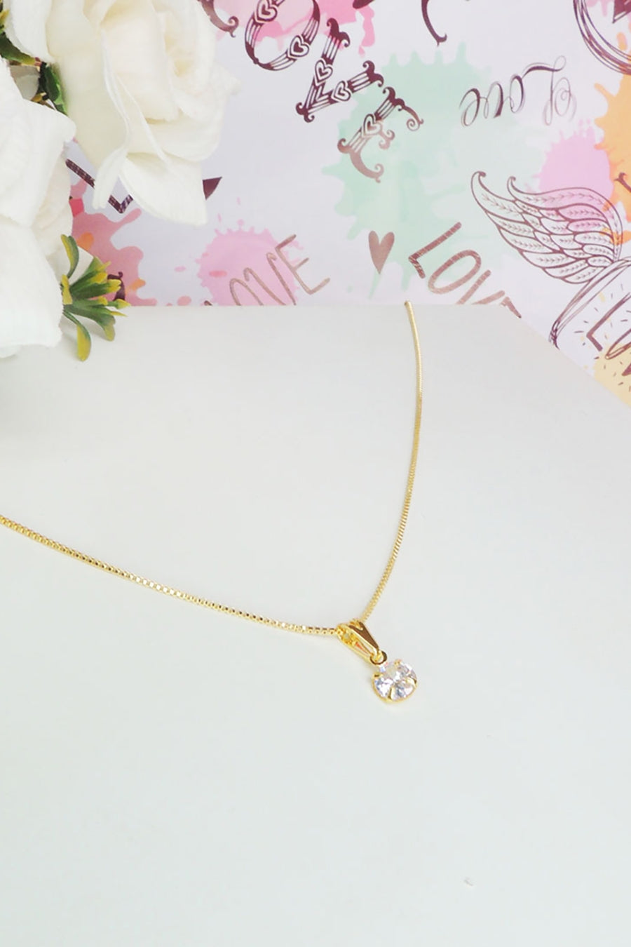Colar Pingente Ponto de Luz Banhado em Ouro 18k
