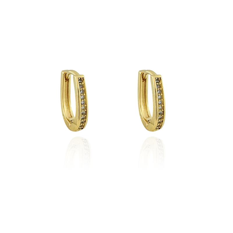 Brinco Argolinha Oval Cravejada Banhado a Ouro