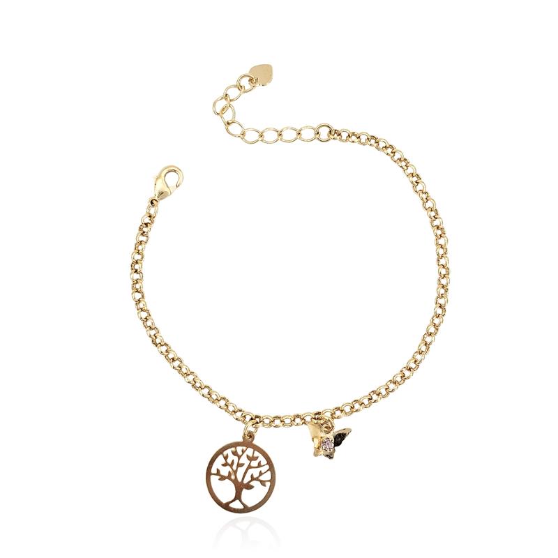 Pulseira a ouro borboleta e árvore