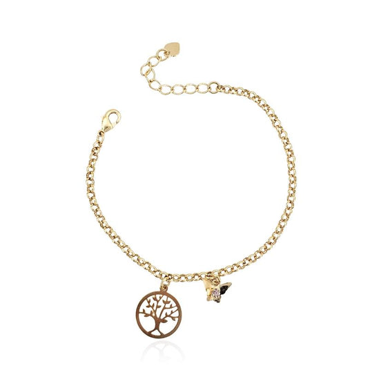 Pulseira a ouro borboleta e árvore