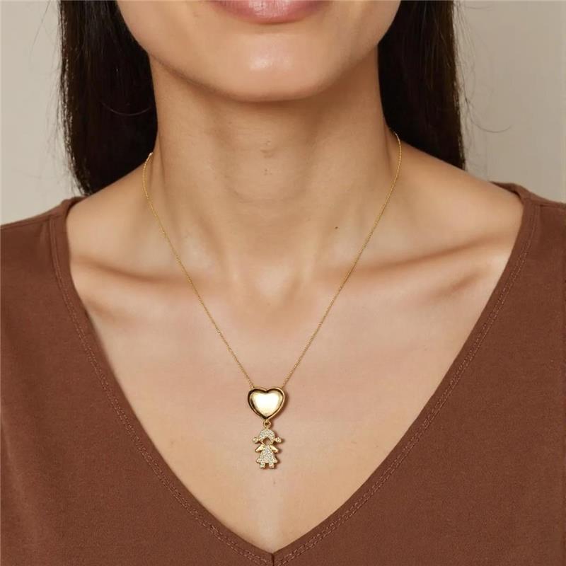 COLAR FILHA MENINA CORAÇÃO LISO BANHADO A OURO